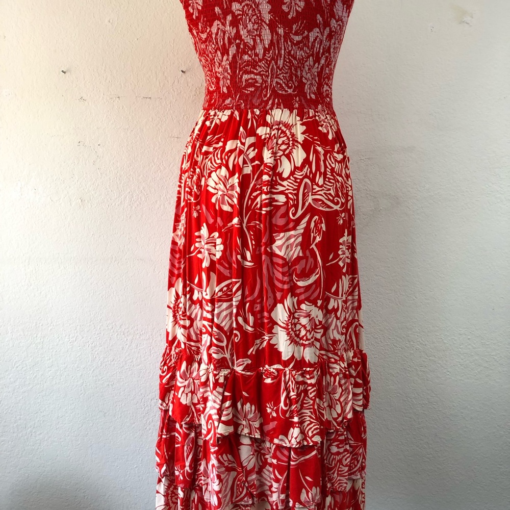 Anthro Abel The Label XL fits SML Floral Strapless Smocked Ruffle Layered Dress - Picture 6 of 8